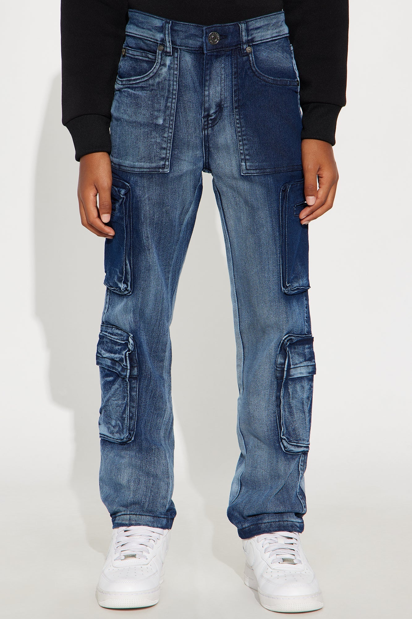 Mini Asher Cargo Tinted Straight Leg Jeans - Light Wash
