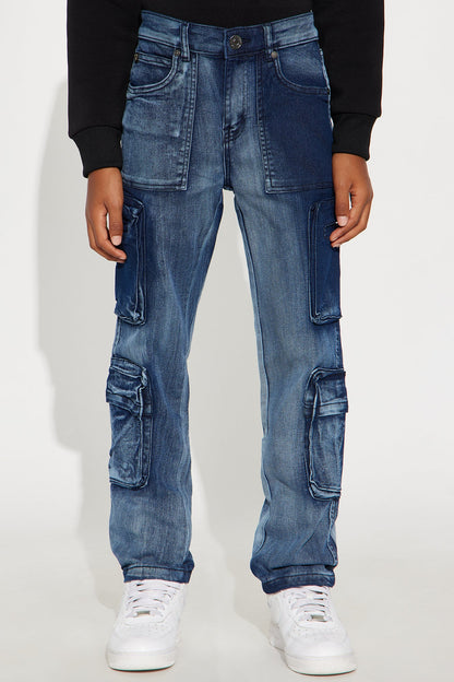 Mini Asher Cargo Tinted Straight Leg Jeans - Light Wash