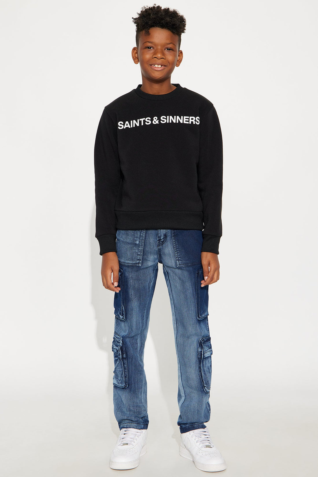 Mini Asher Cargo Tinted Straight Leg Jeans - Light Wash
