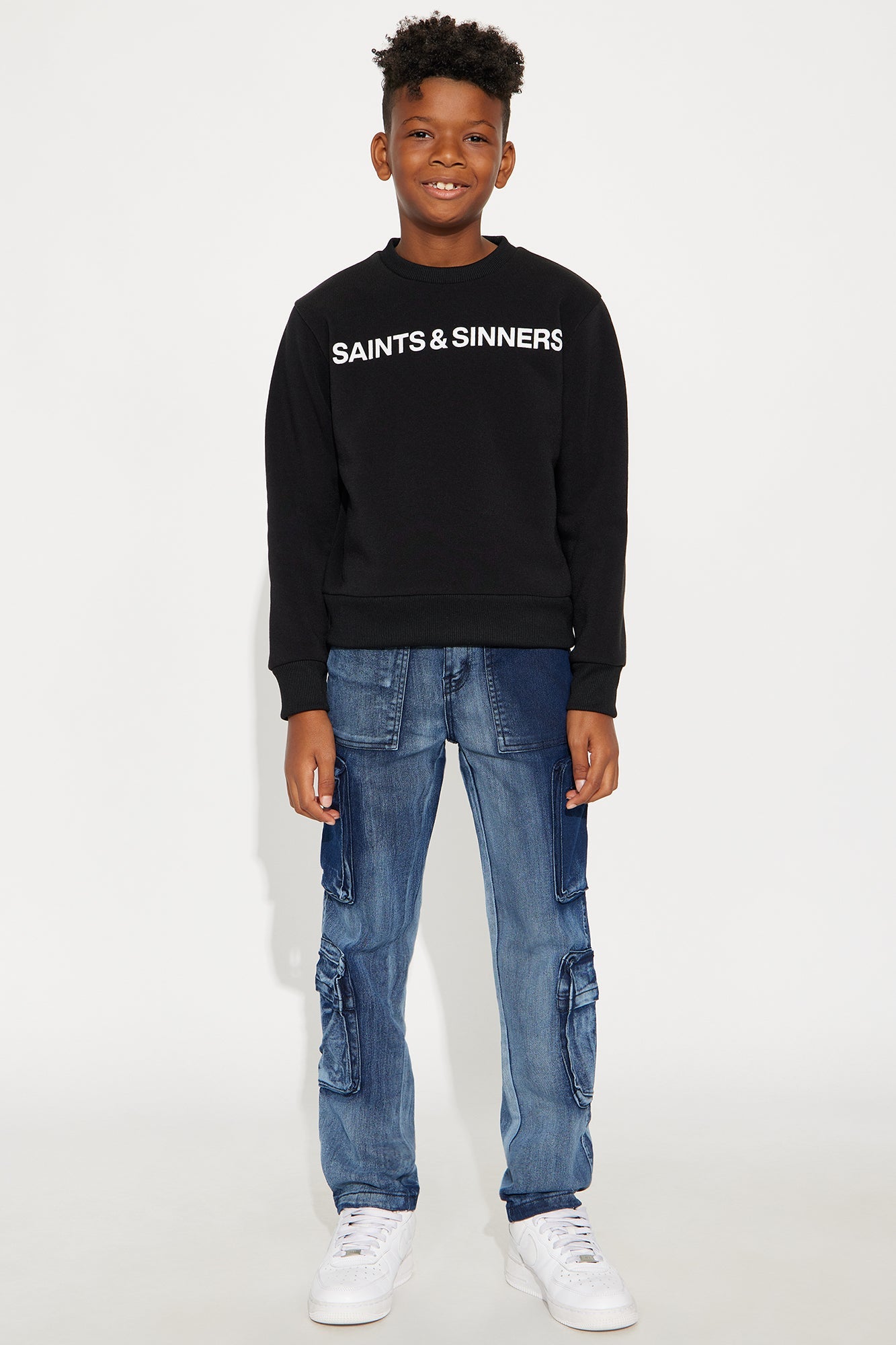 Mini Asher Cargo Tinted Straight Leg Jeans - Light Wash