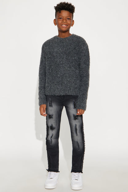 Mini Caleb Distressed Straight Leg Jeans - Charcoal
