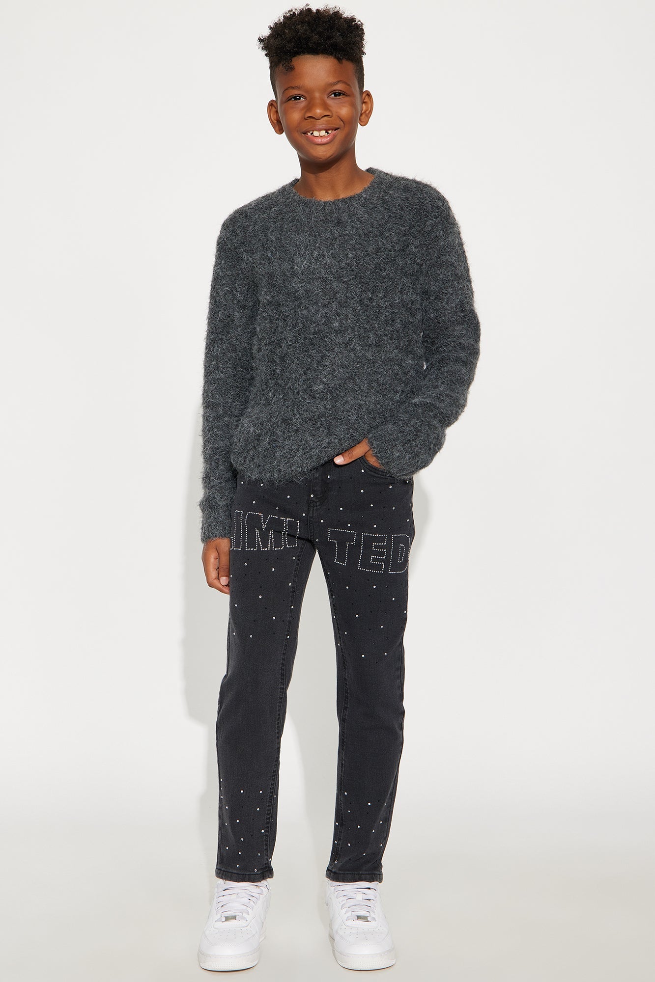 Mini Finezza Embellished Straight Leg Jeans - Charcoal