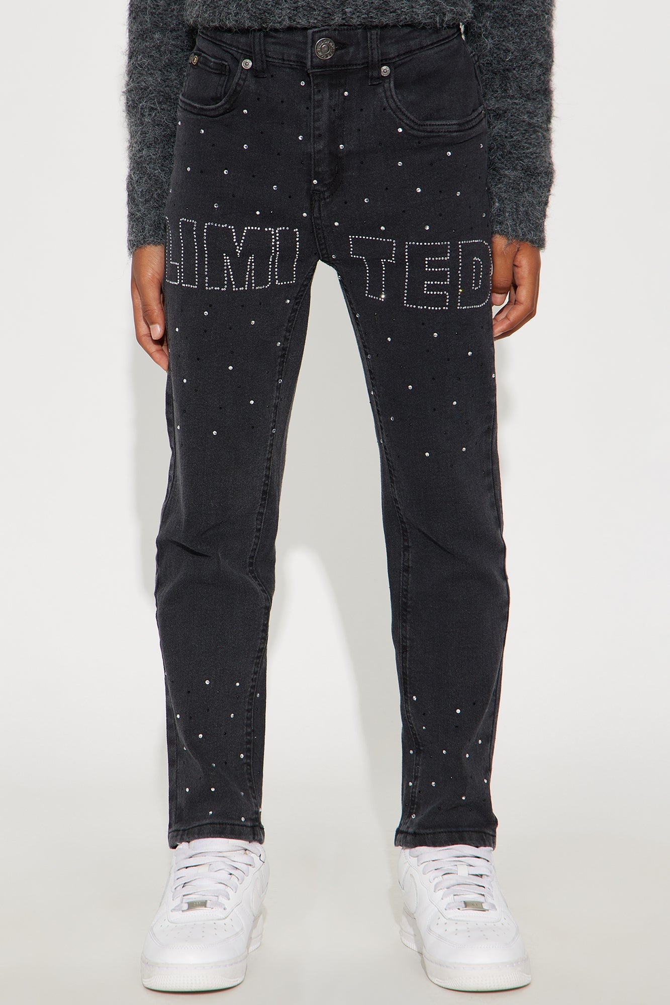 Mini Finezza Embellished Straight Leg Jeans - Charcoal