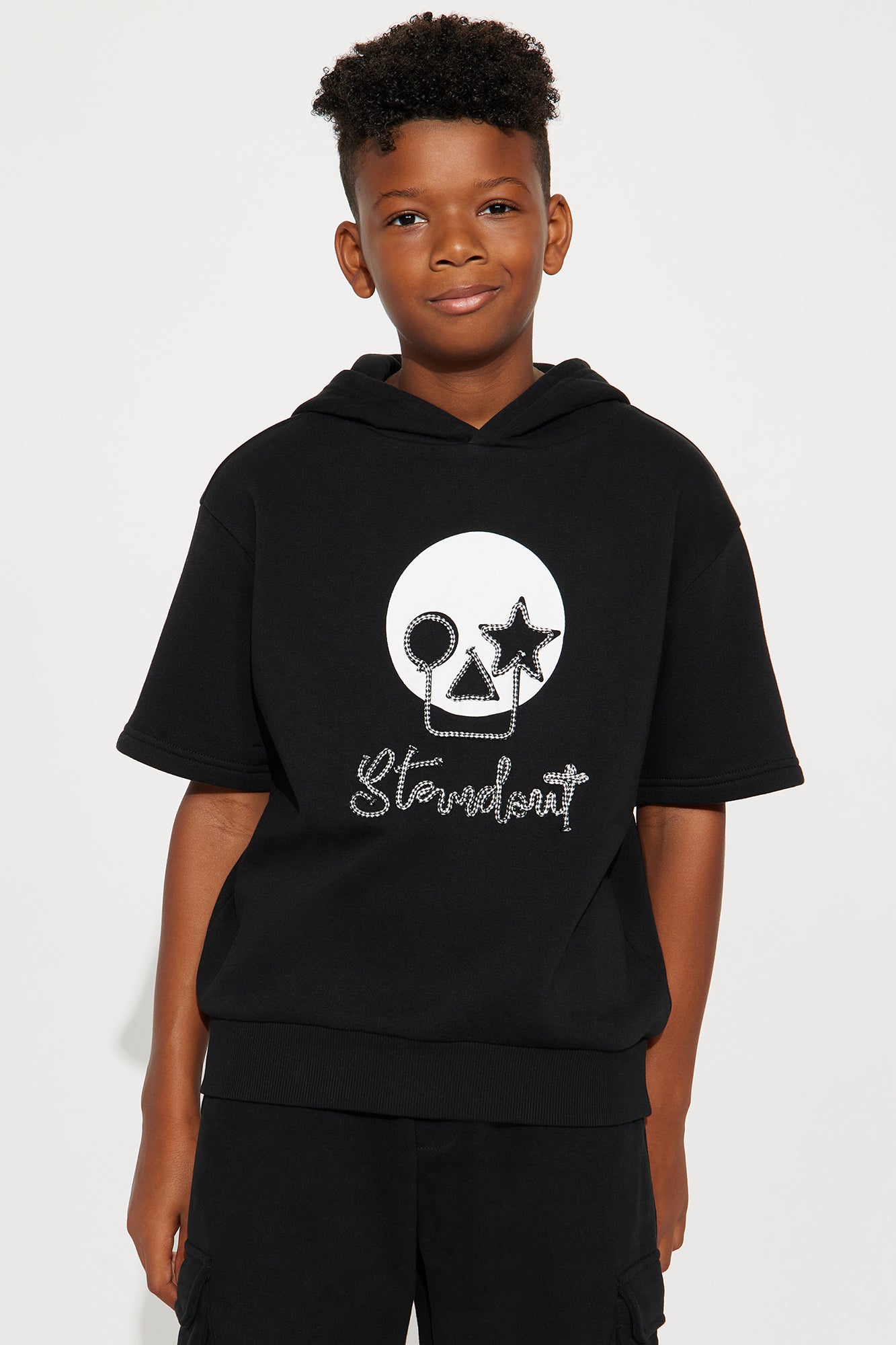 Mini Standout Cording Short Sleeve Hoodie - Black