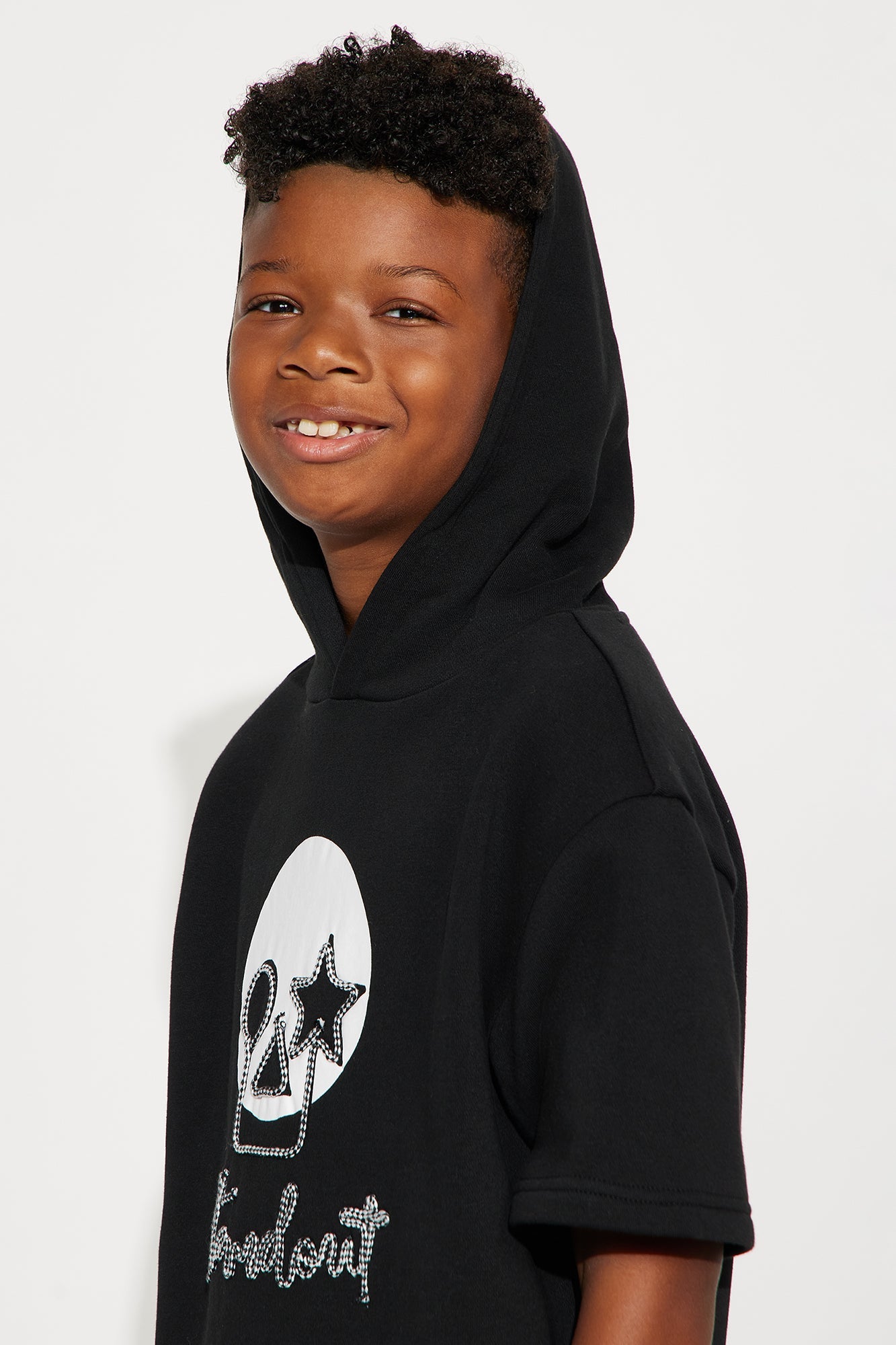 Mini Standout Cording Short Sleeve Hoodie - Black