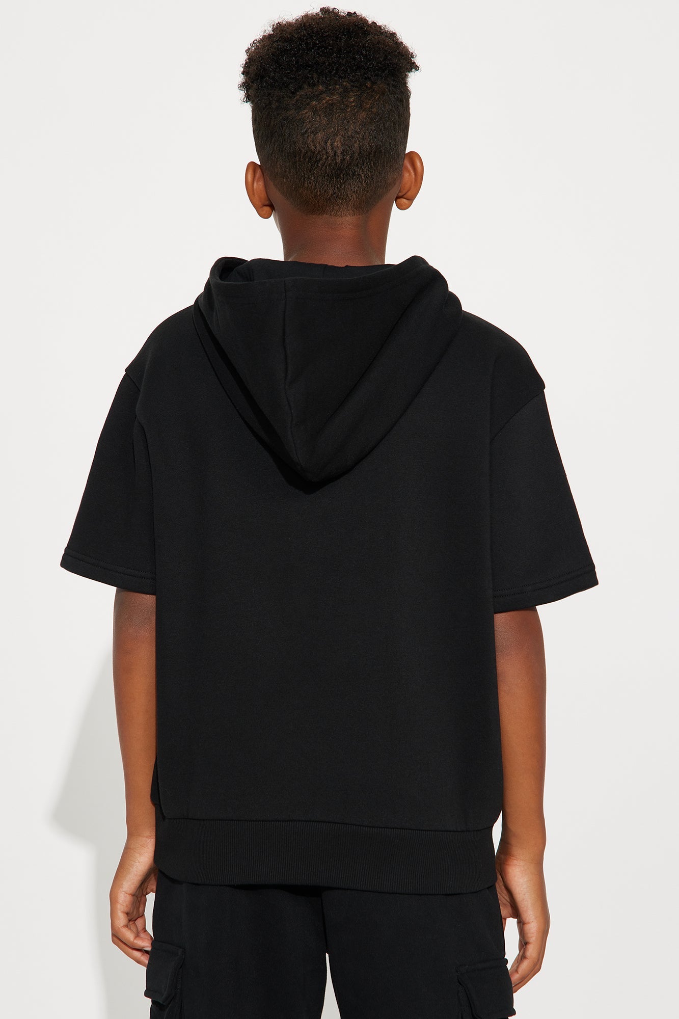 Mini Standout Cording Short Sleeve Hoodie - Black
