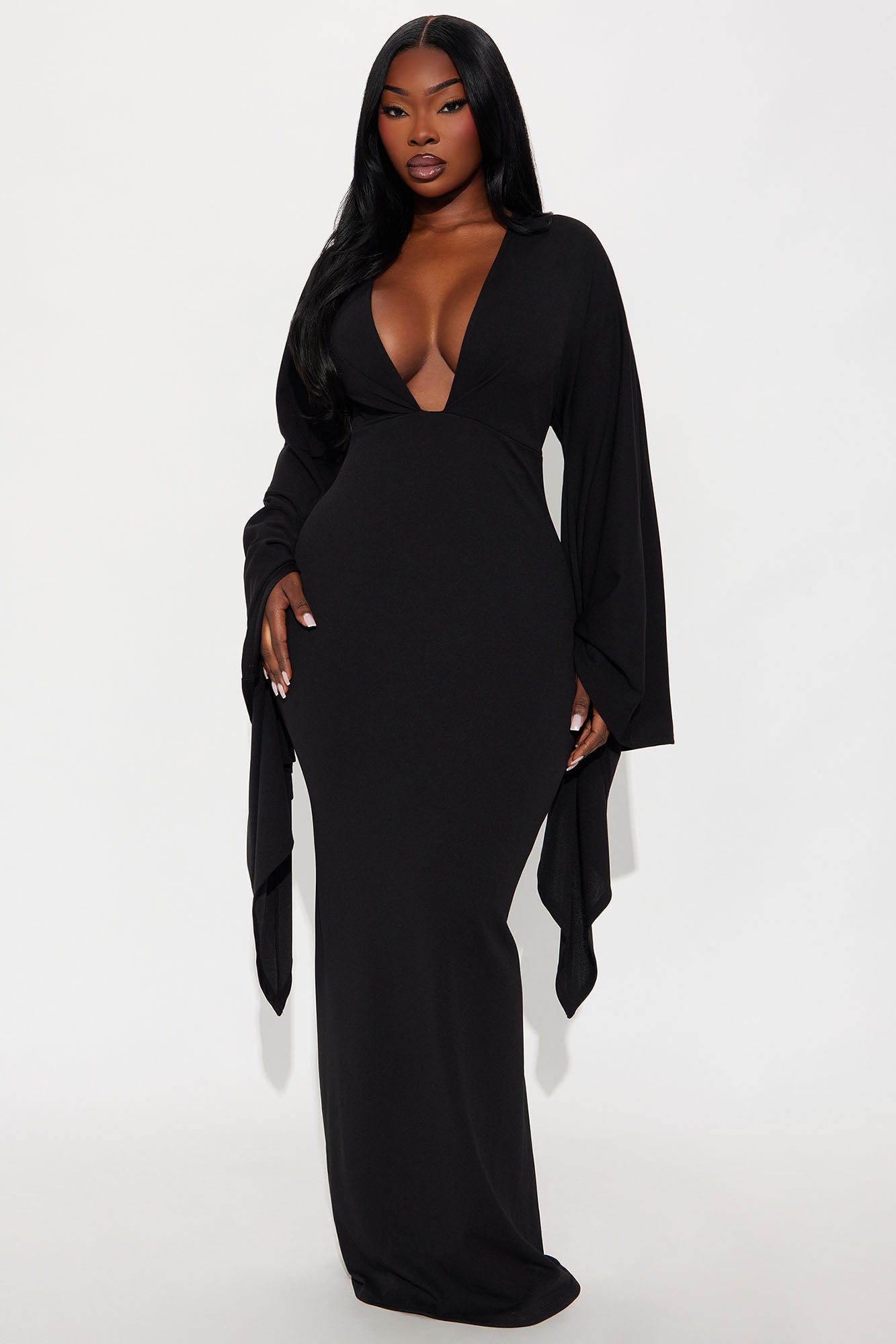 Juliette Bell Sleeve Crepe Knit Maxi Dress - Black