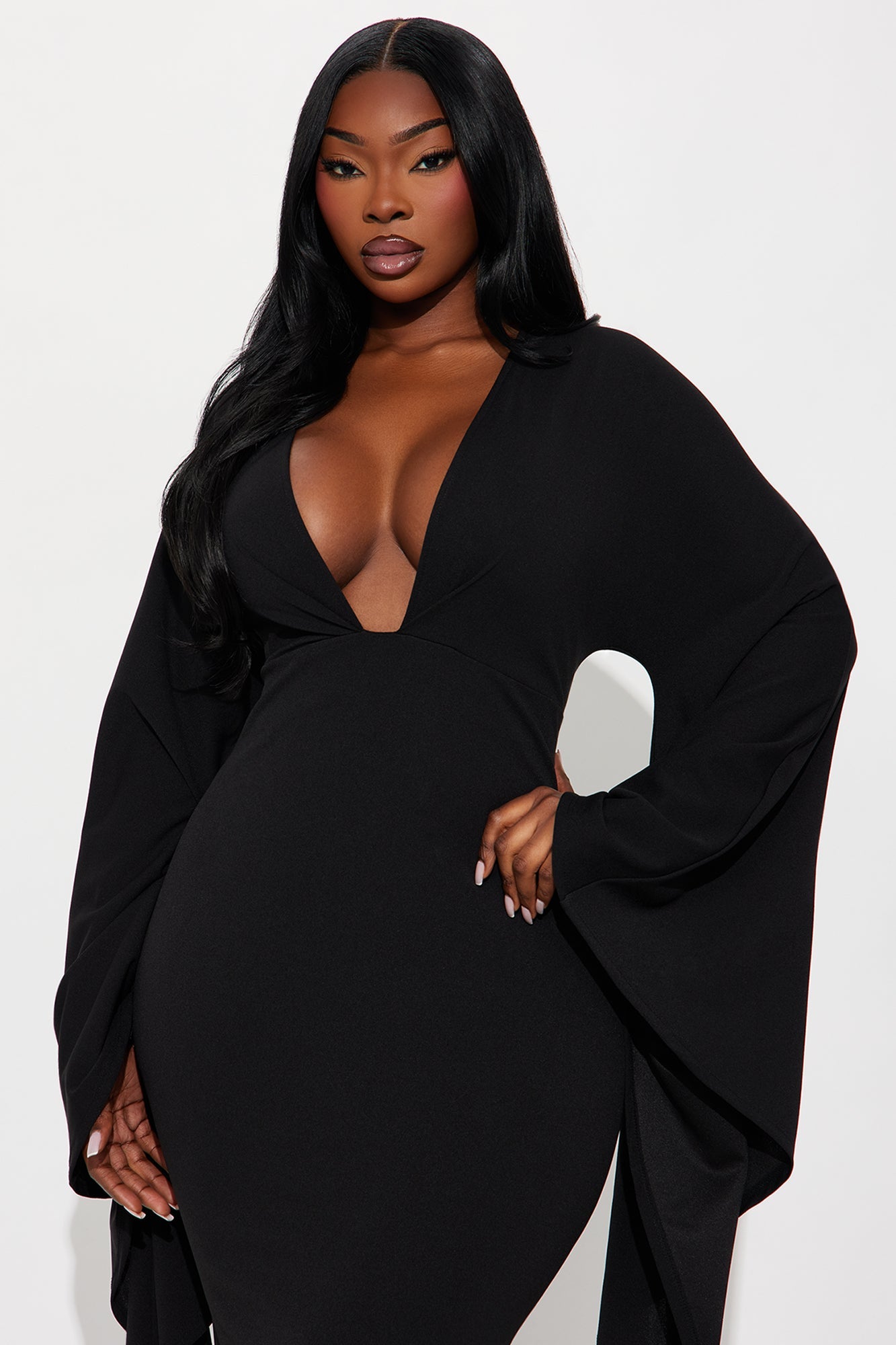 Juliette Bell Sleeve Crepe Knit Maxi Dress - Black