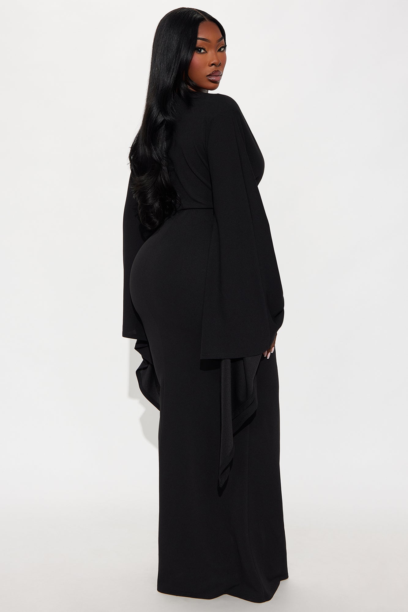 Juliette Bell Sleeve Crepe Knit Maxi Dress - Black