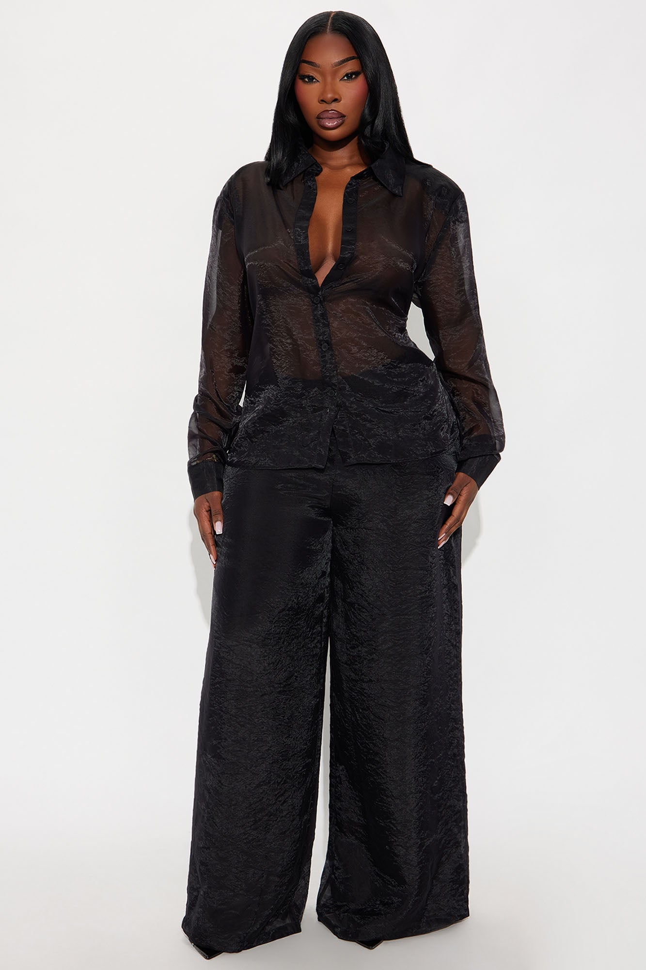 Luella Sheer Chiffon Pant Set - Black