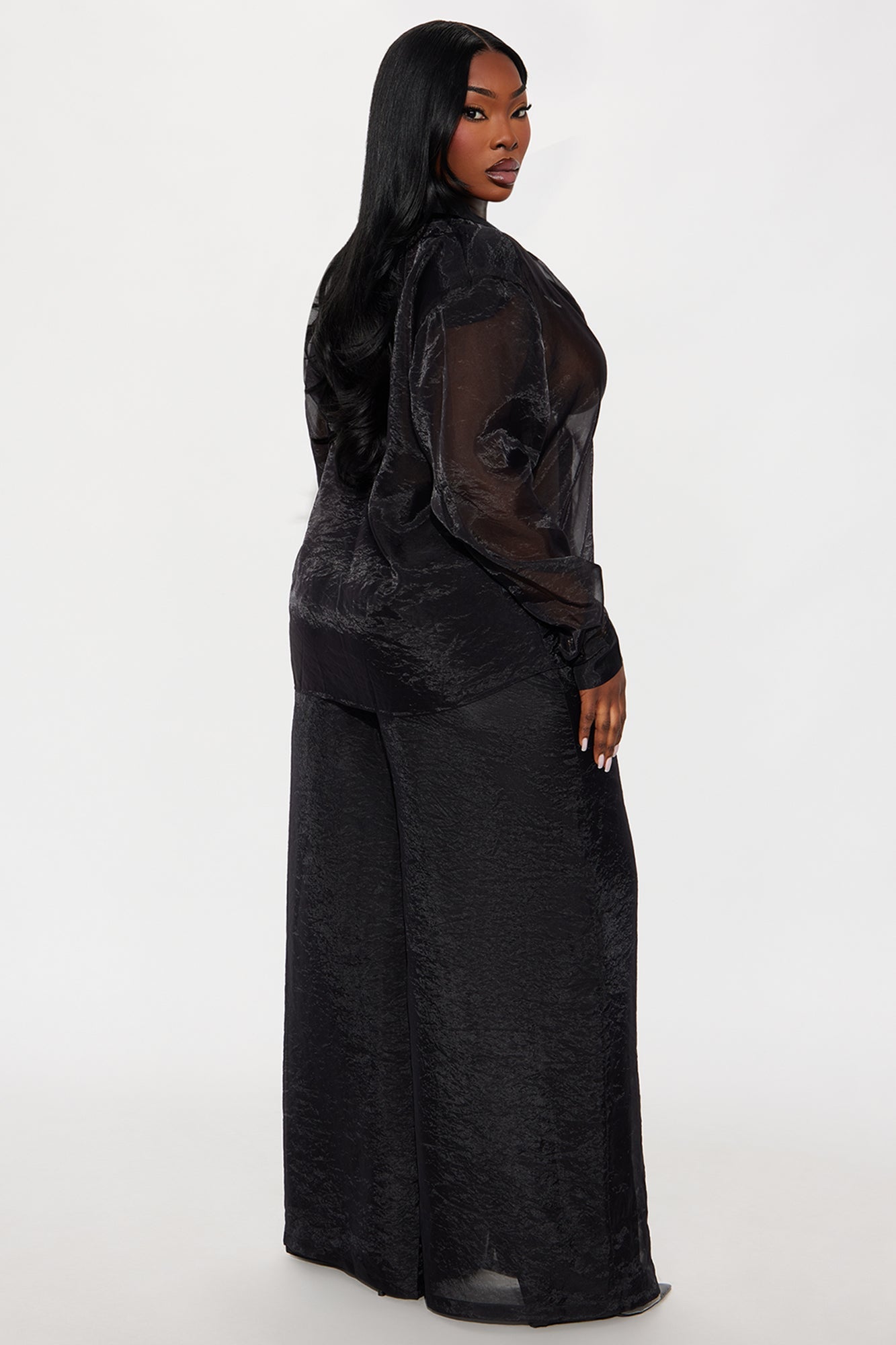 Luella Sheer Chiffon Pant Set - Black