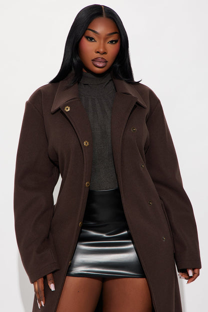 Executive Decision Belted Power Shoulder Coat - Brown