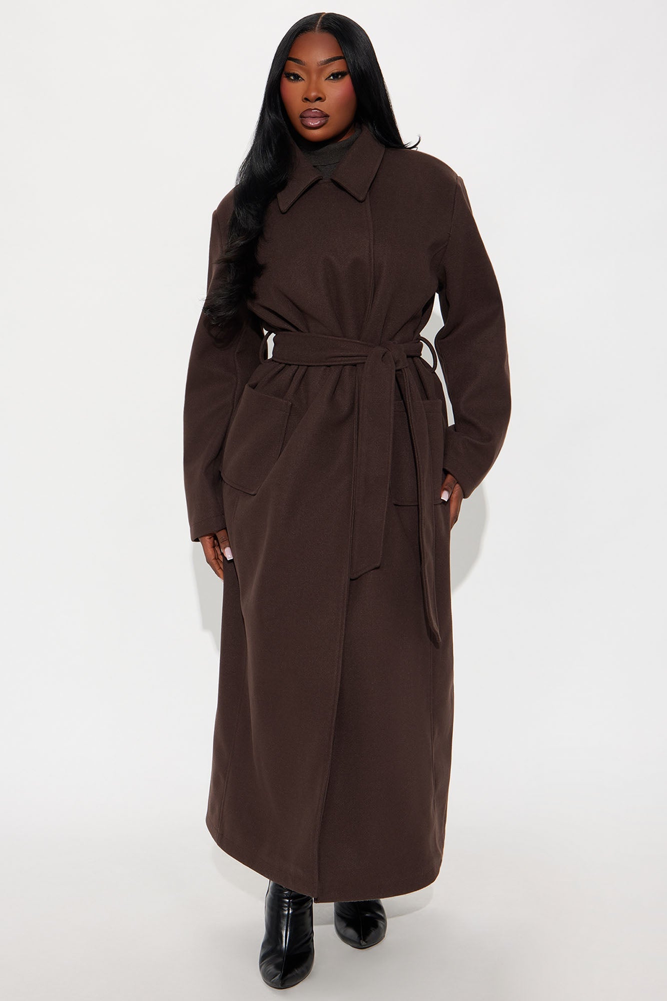Executive Decision Belted Power Shoulder Coat - Brown