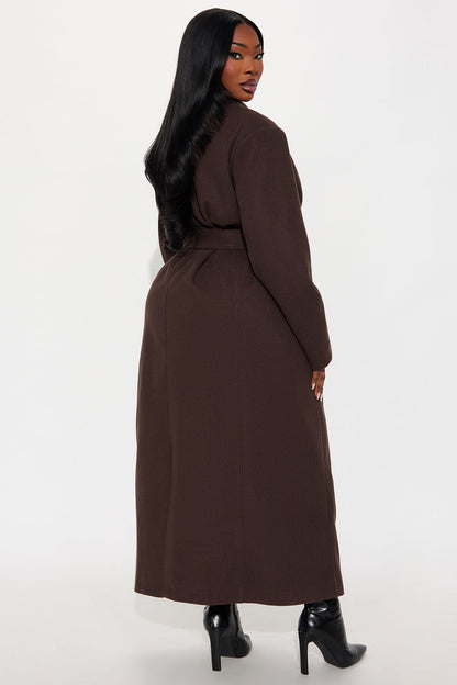 Executive Decision Belted Power Shoulder Coat - Brown