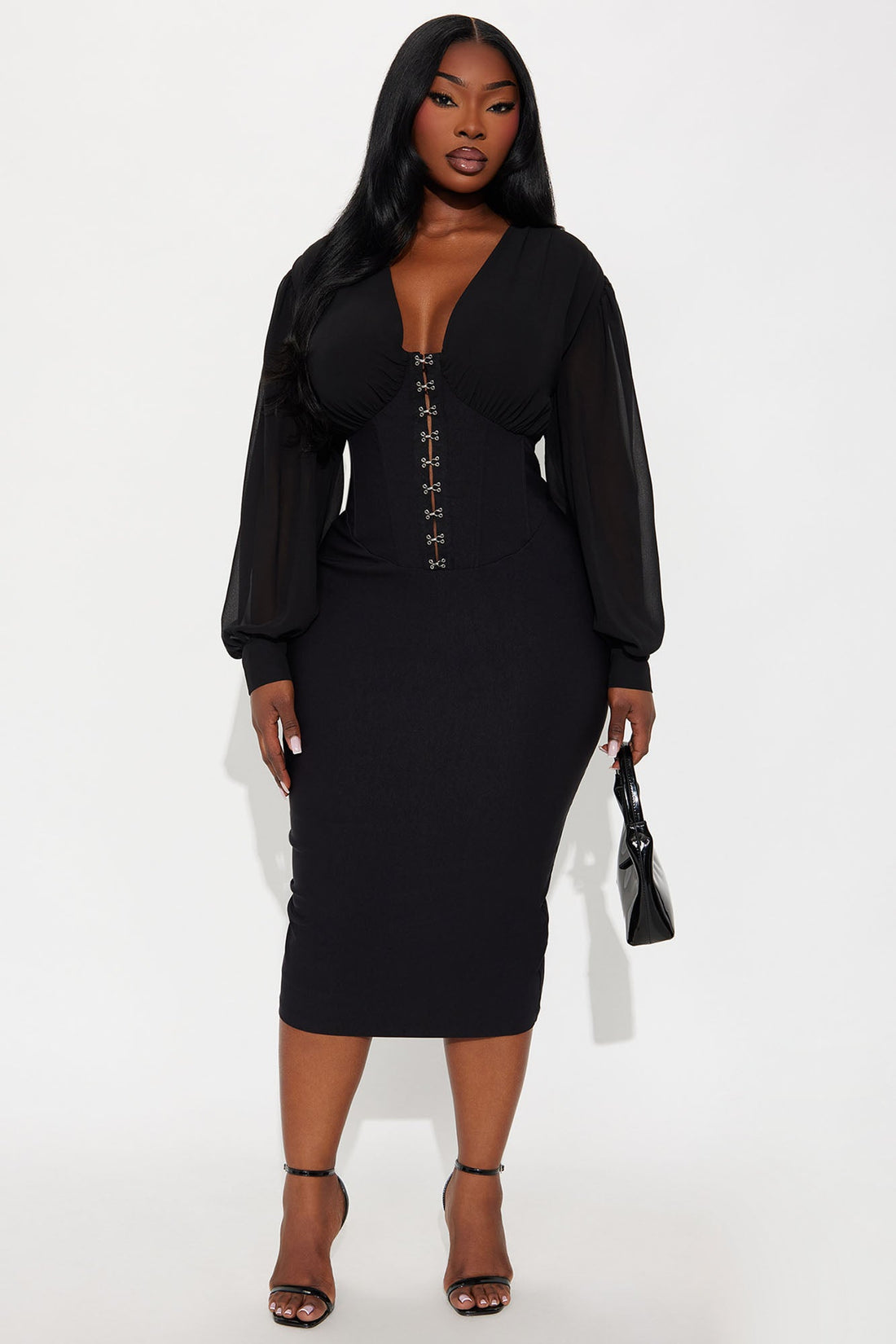 Cute But Psycho Chiffon Corset Midi Dress - Black