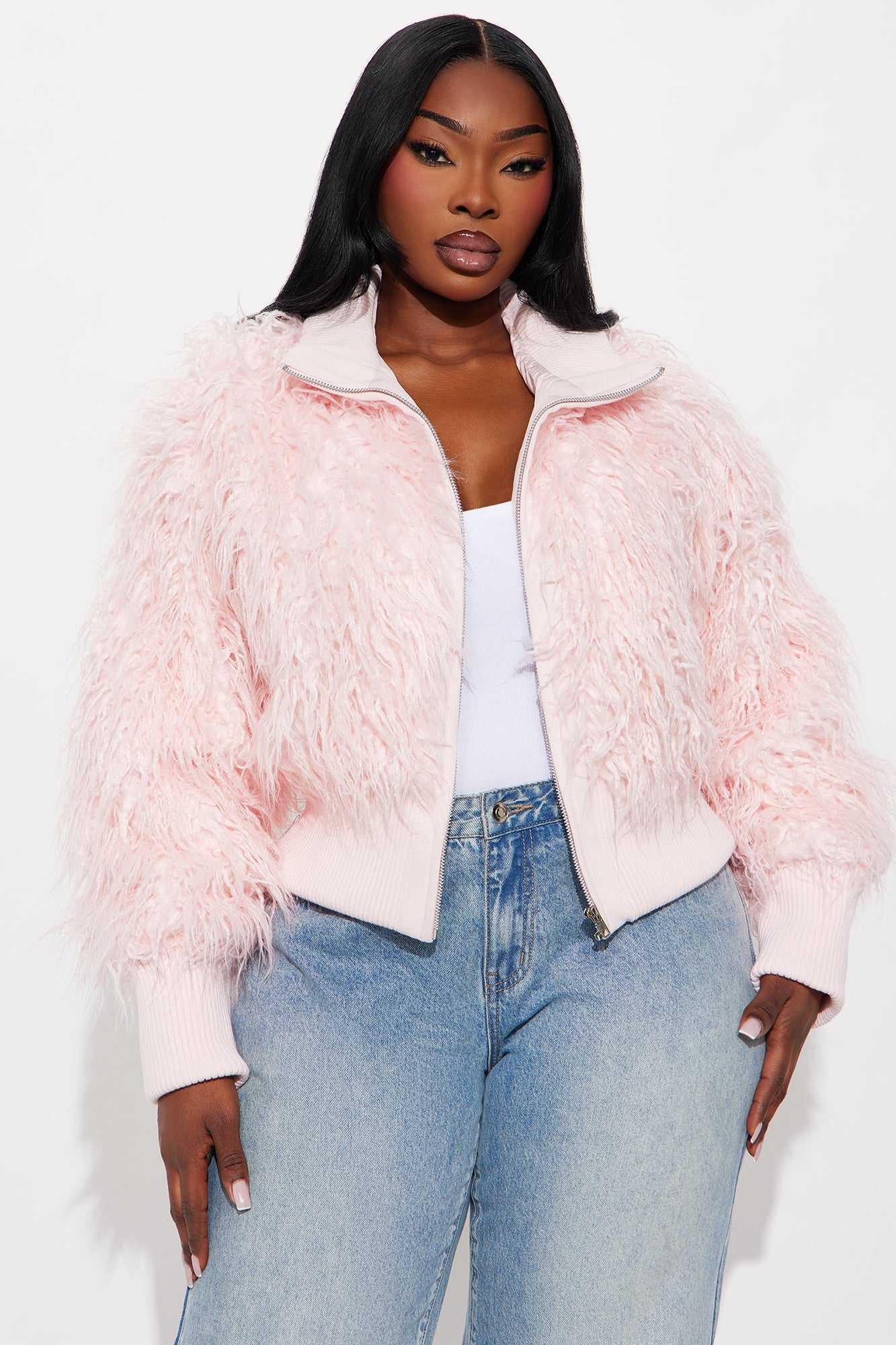 Sienna Shaggy Faux Fur Jacket - Light Pink