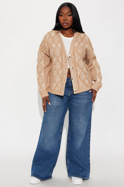Snow Daze Cable Knit Cardigan - Taupe