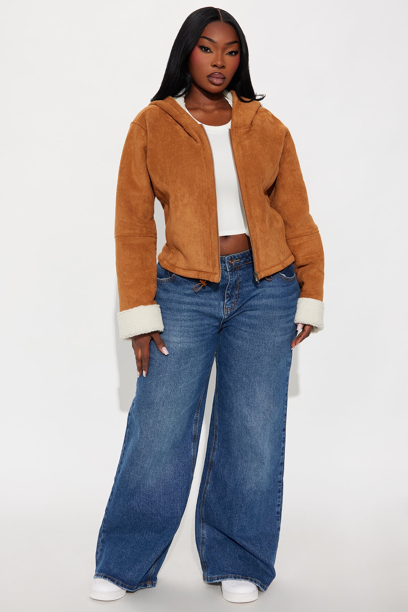 Eskimo Kiss Faux Suede Hooded Coat - Camel