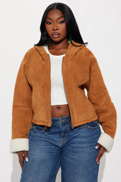 Eskimo Kiss Faux Suede Hooded Coat - Camel