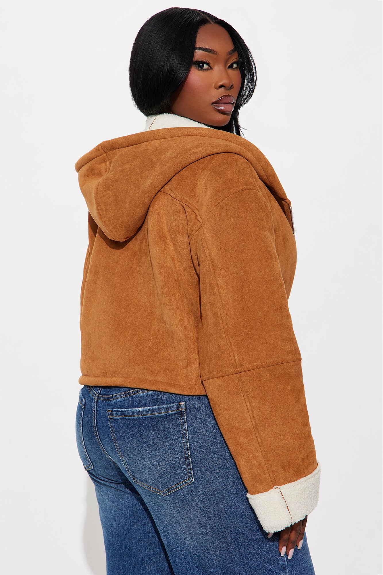 Eskimo Kiss Faux Suede Hooded Coat - Camel
