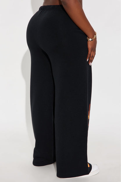 Flame Wide Leg Fleece Pant - Black