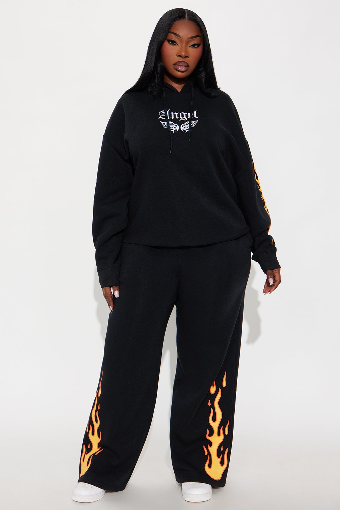 Flame Wide Leg Fleece Pant - Black