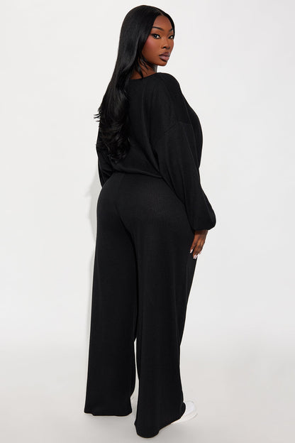 Homebody Wide Leg Pant Set - Black