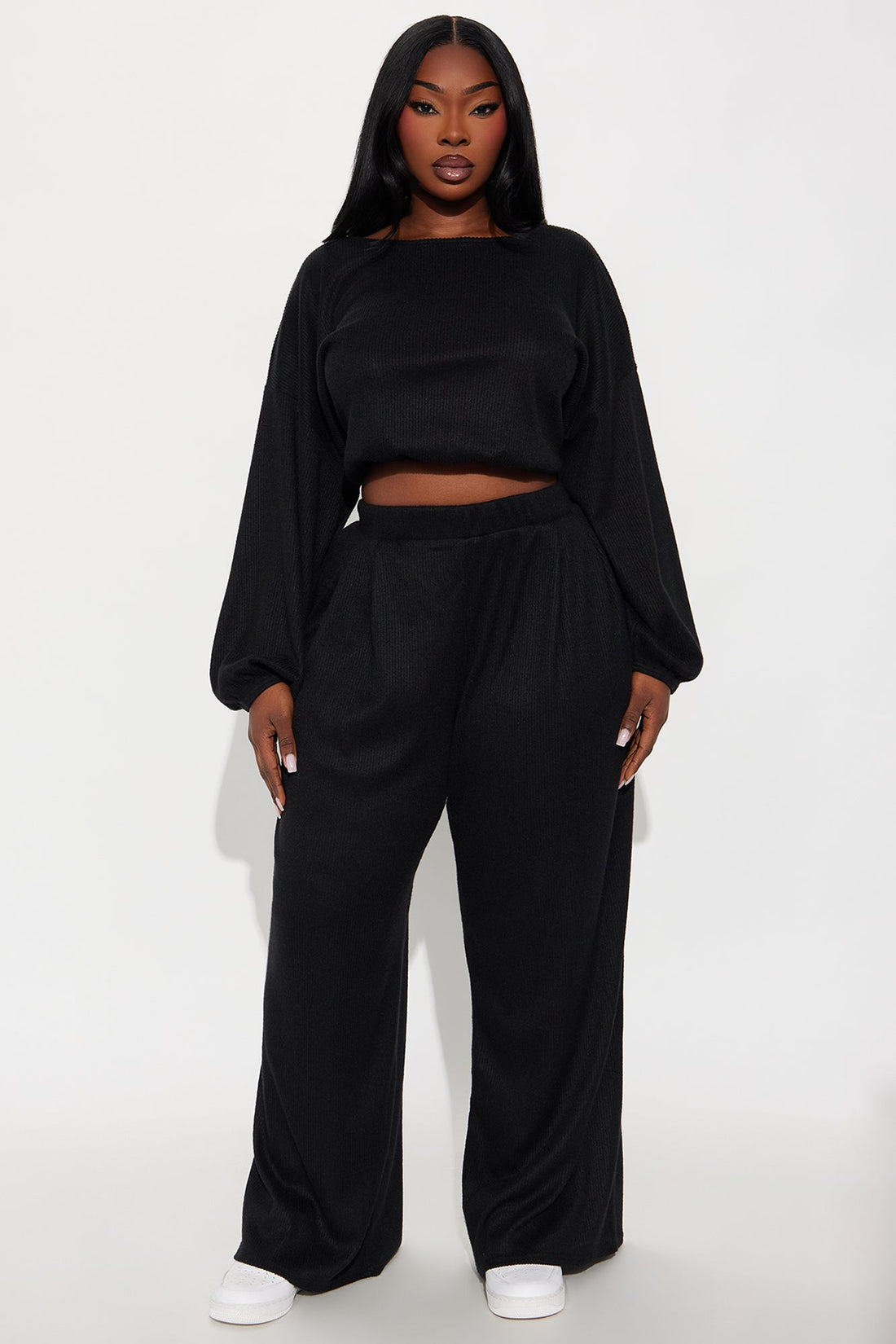 Homebody Wide Leg Pant Set - Black