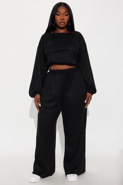 Homebody Wide Leg Pant Set - Black