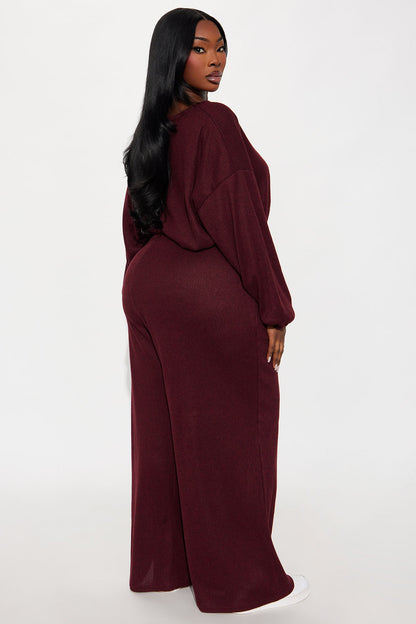 Homebody Wide Leg Pant Set - Wine
