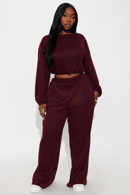 Homebody Wide Leg Pant Set - Wine