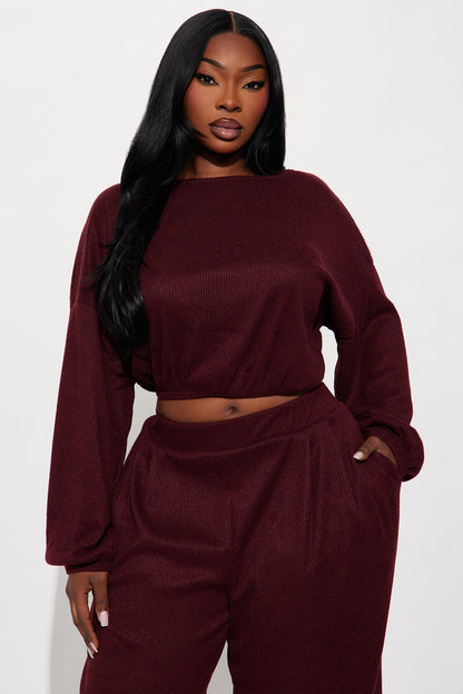 Homebody Wide Leg Pant Set - Wine
