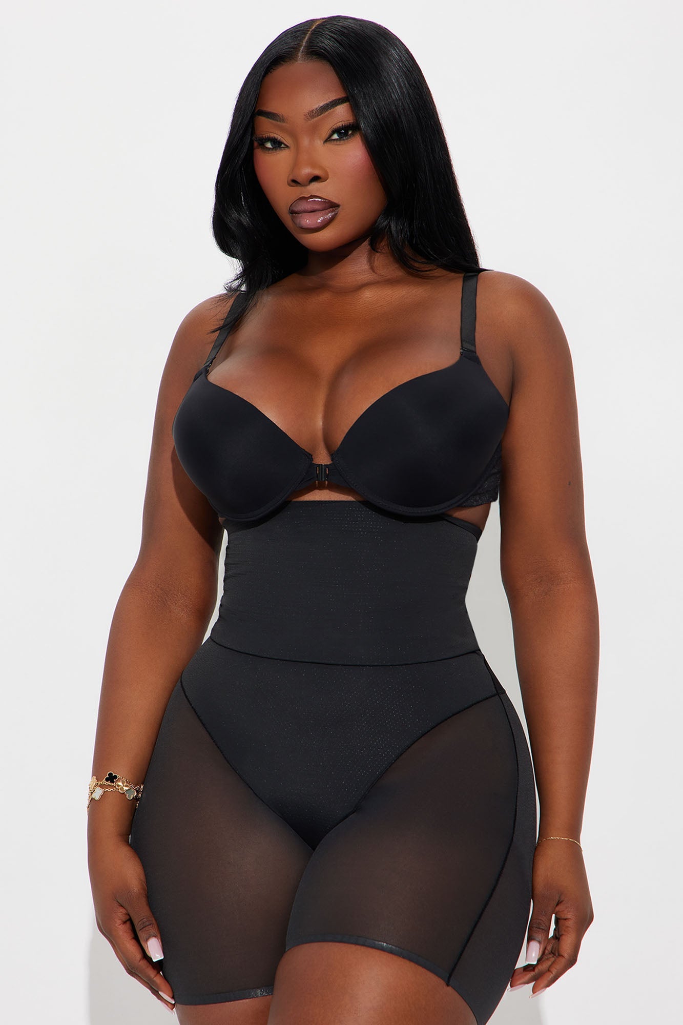 Microfiber Power Mesh Butt Shaping Thigh Short - Black