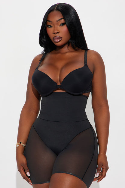 Microfiber Power Mesh Butt Shaping Thigh Short - Black