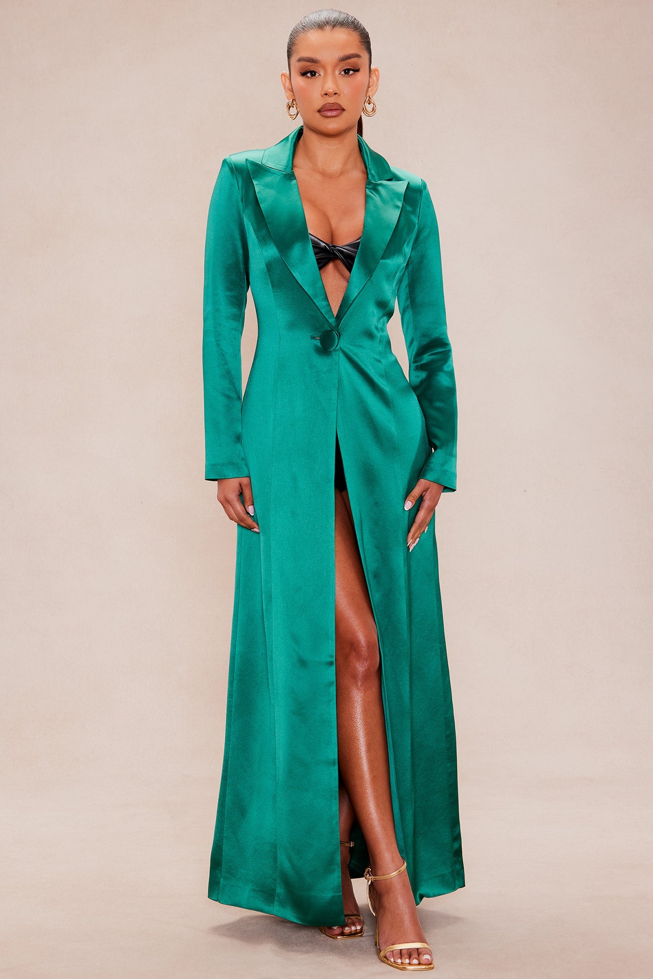 Deana Satin Maxi Blazer - Hunter
