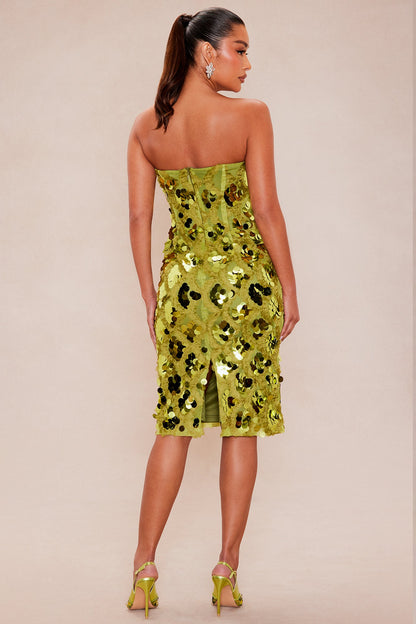 Lana Strapless Sequin Midi Dress - Olive