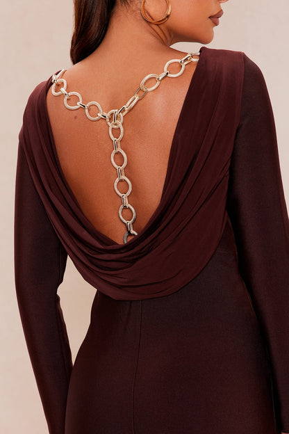 Mariella Backless Bandage Maxi Dress - Chocolate