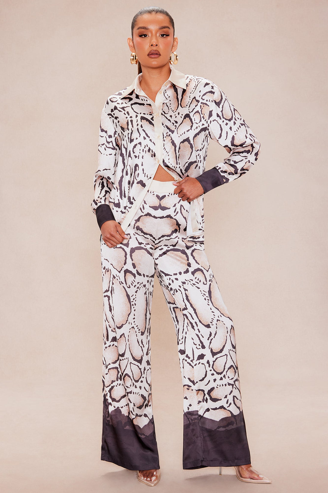Darlene Satin Pant Set - Ivory/combo
