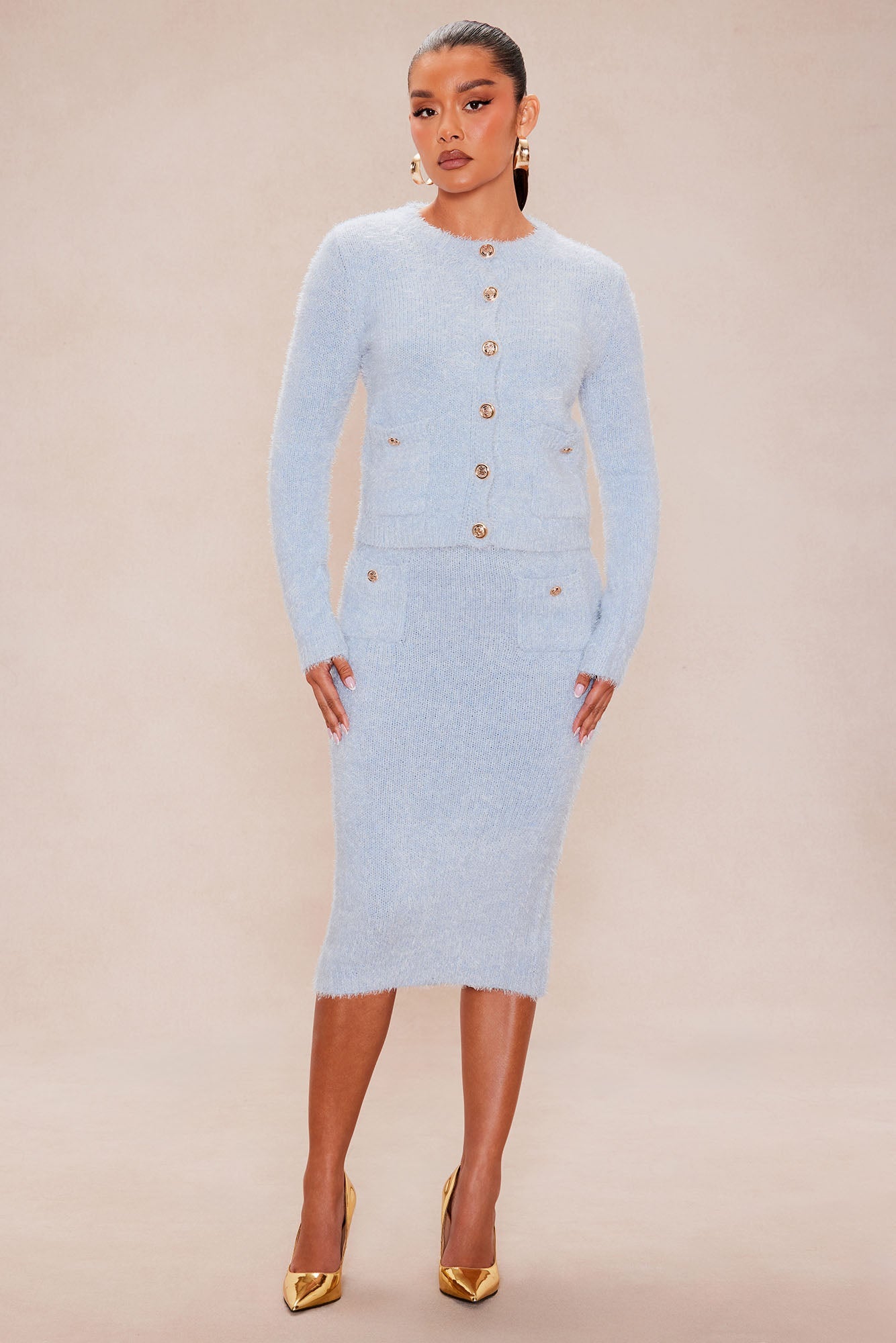 Arabella Cardigan Skirt Set - Light Blue