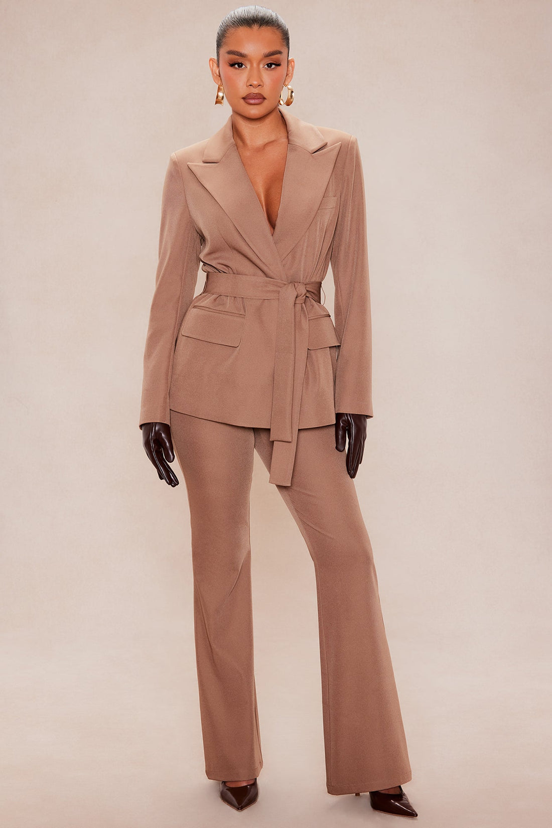 Raeline Tie Waist Blazer Pant Set - Coco