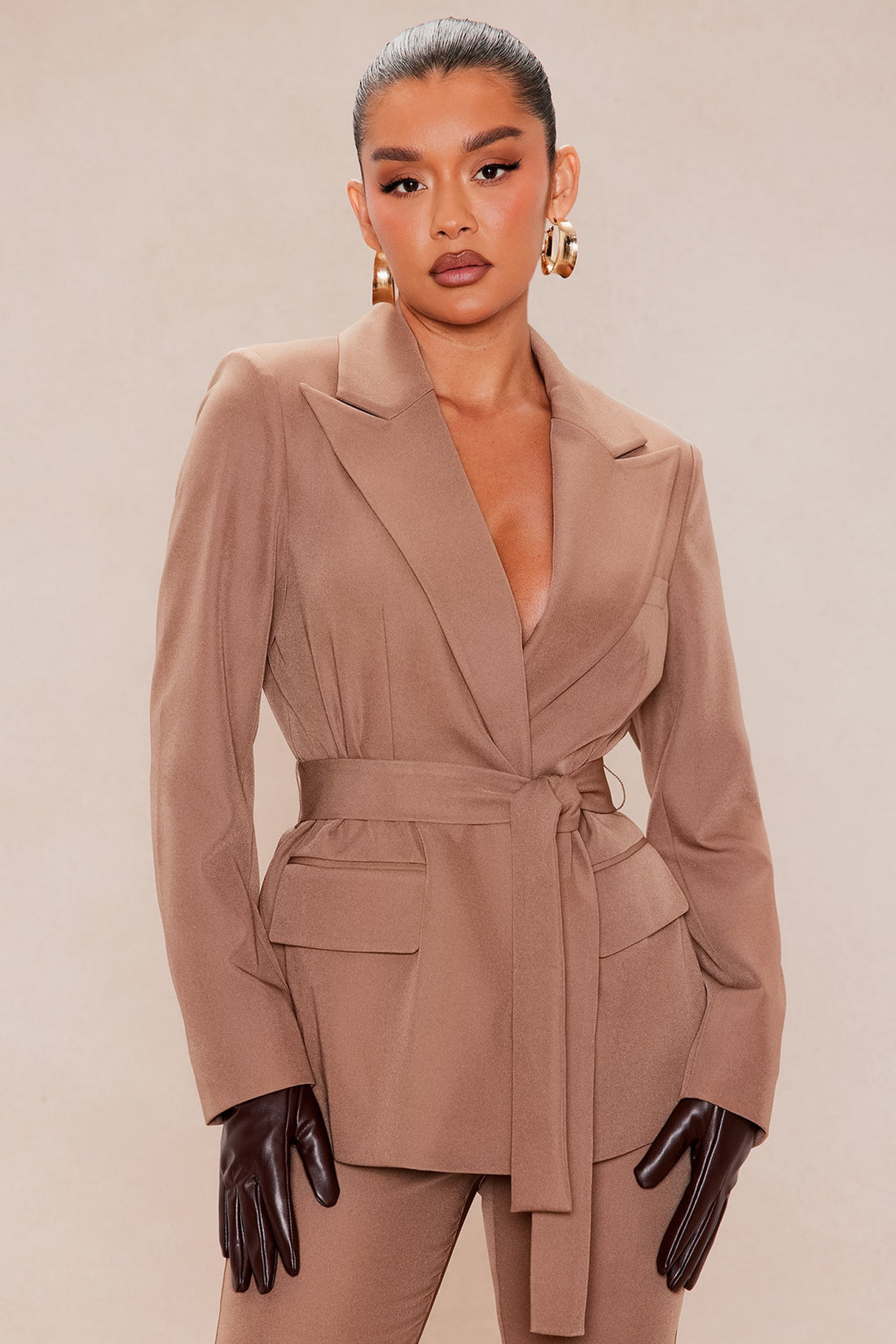 Raeline Tie Waist Blazer Pant Set - Coco