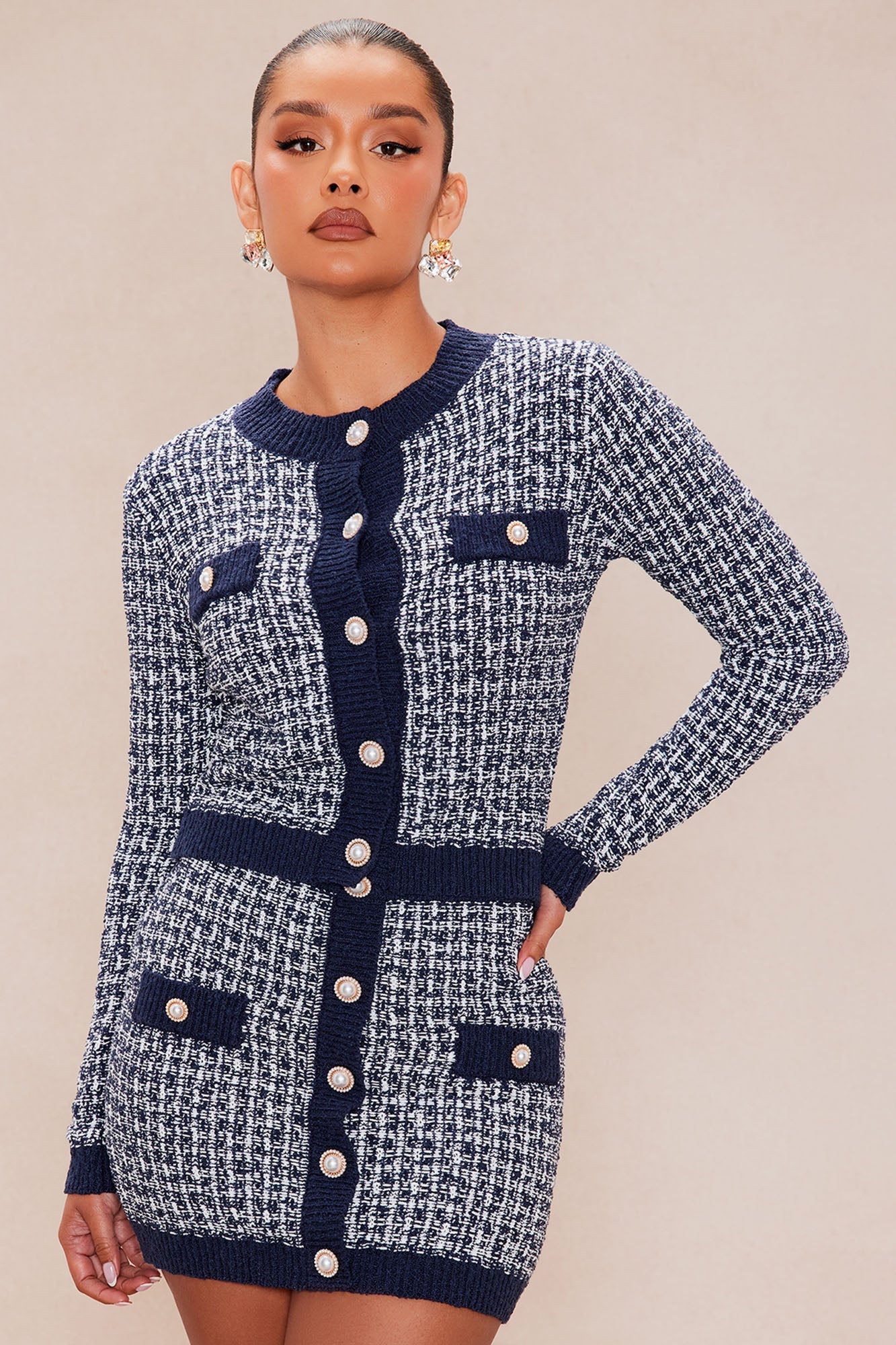 Penelope Tweed Cardigan Skirt Set - Navy