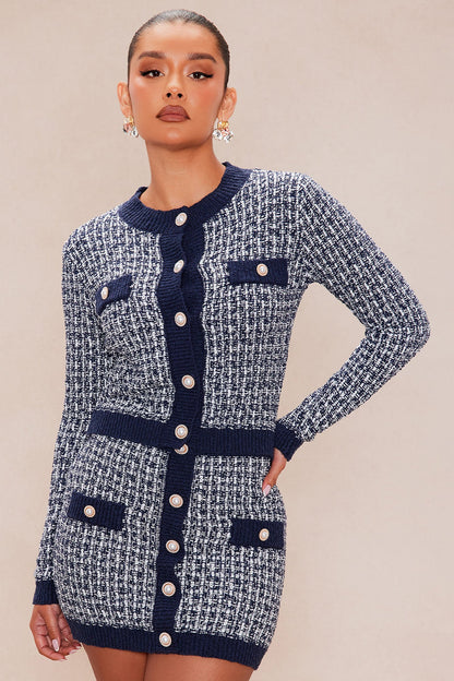 Penelope Tweed Cardigan Skirt Set - Navy