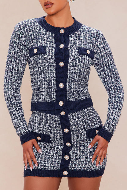 Penelope Tweed Cardigan Skirt Set - Navy