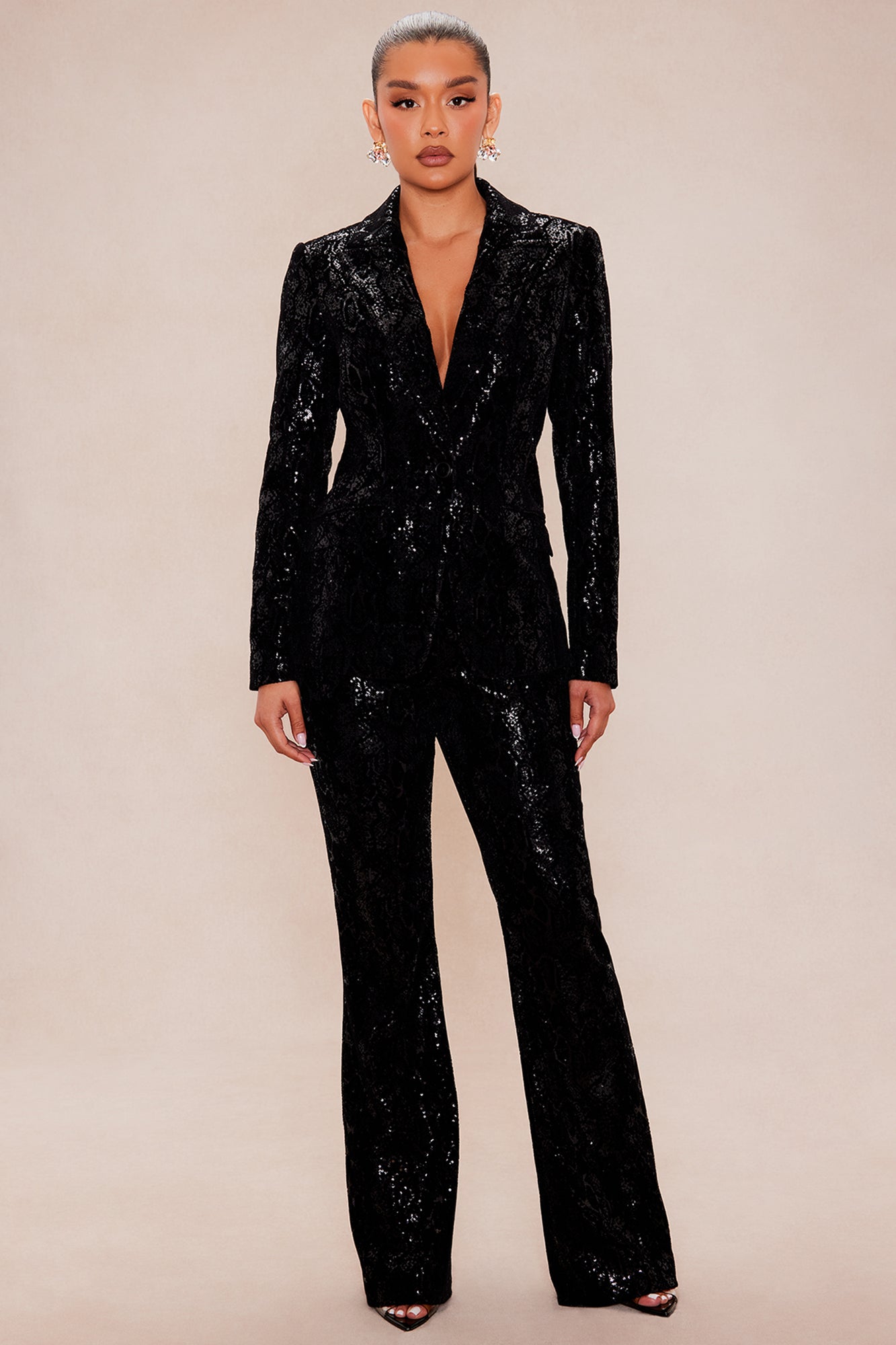 Reign Velvet Sequin Blazer - Black