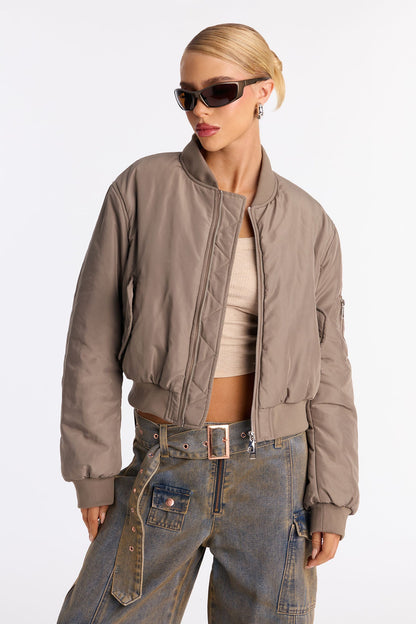 Hard Limits Cropped Bomber Jacket - Olive