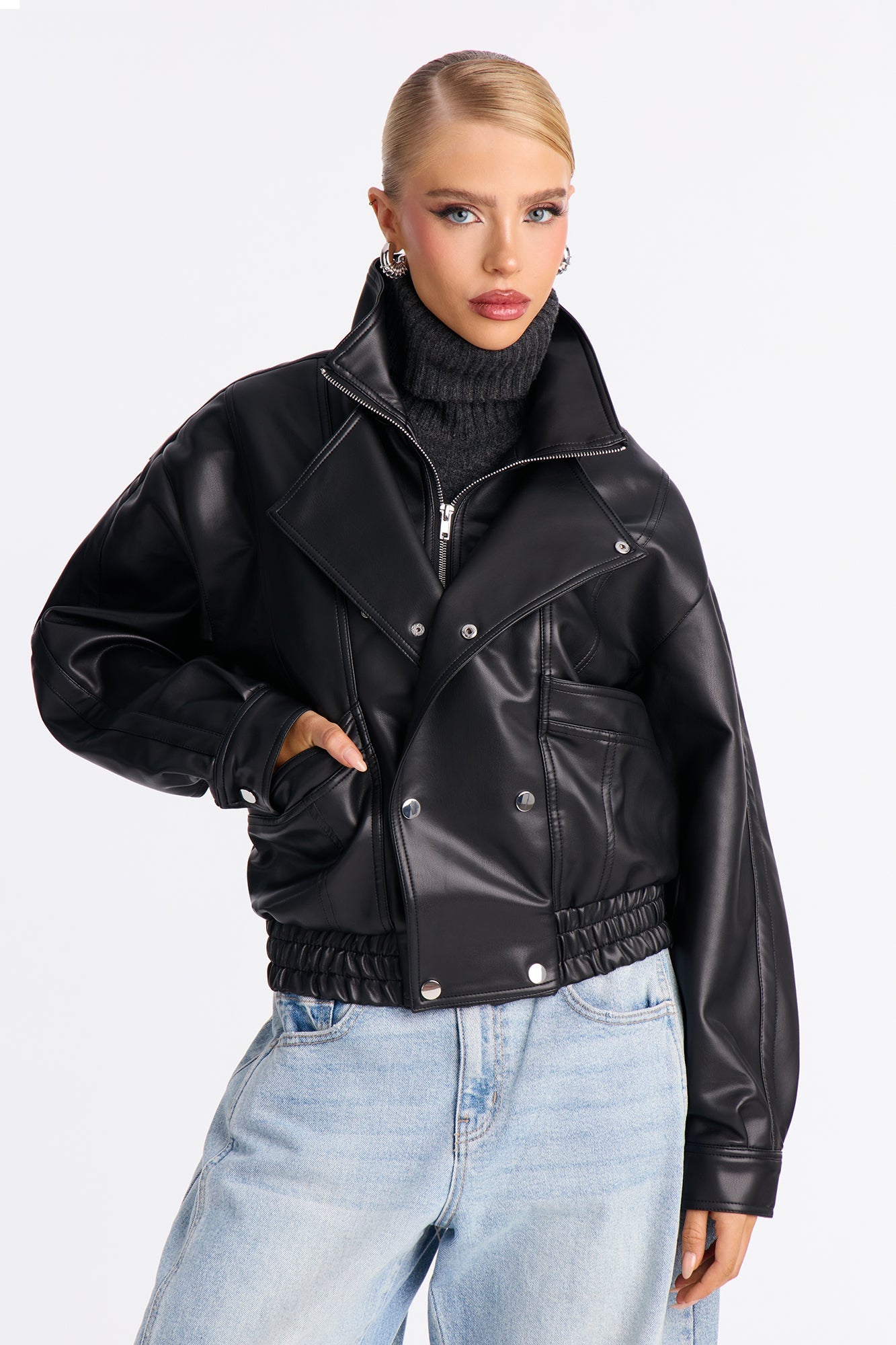 Guilty Pleasure Faux Leather Moto Jacket - Black