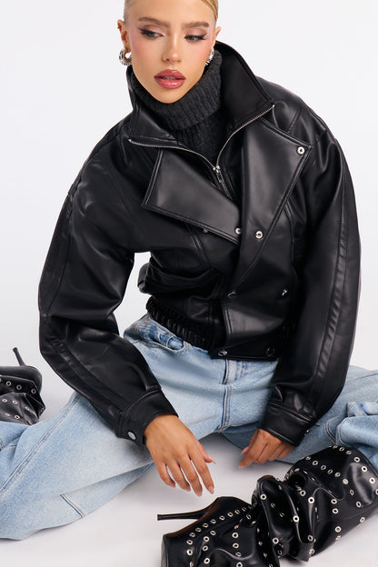 Guilty Pleasure Faux Leather Moto Jacket - Black