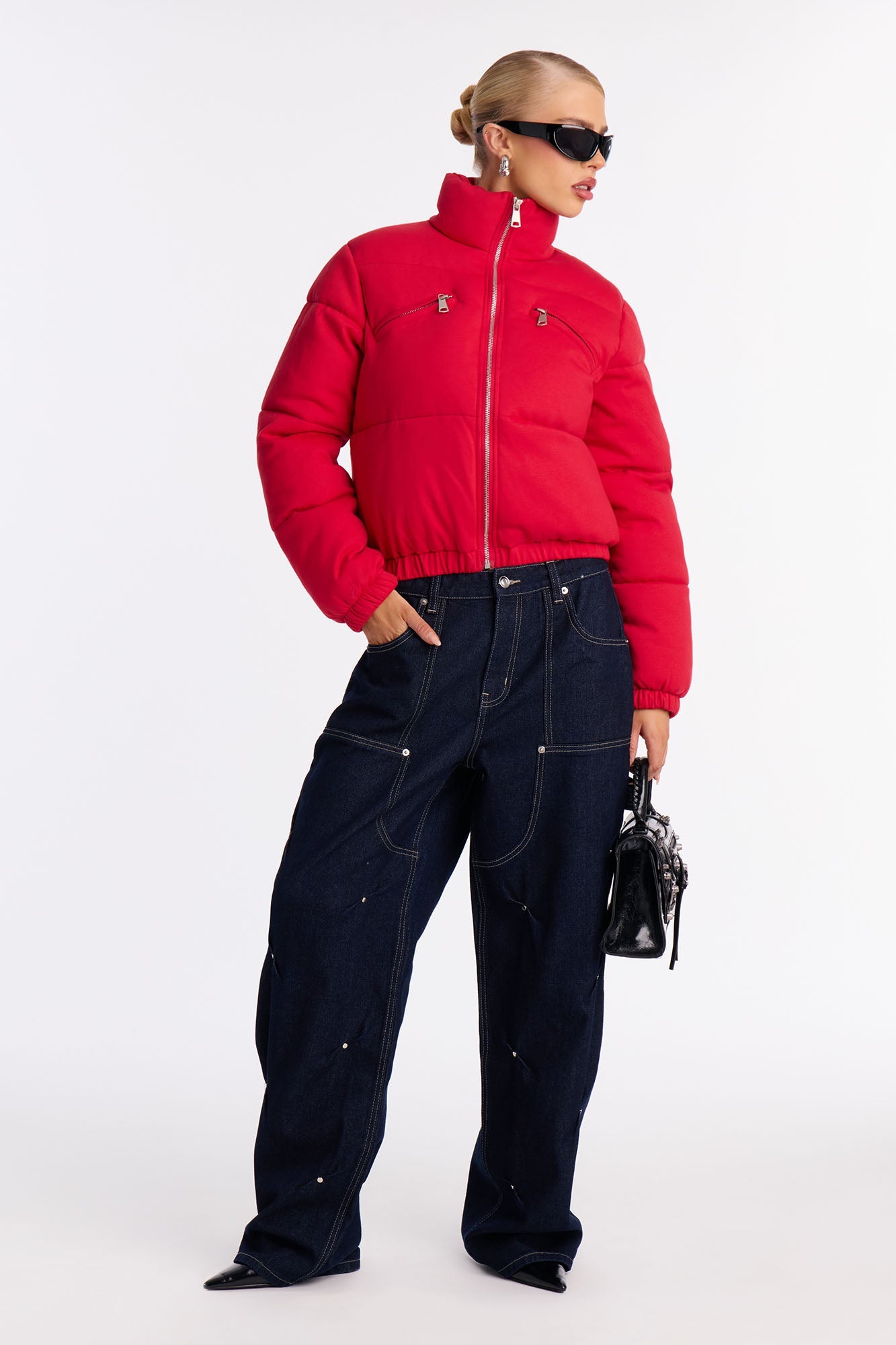 Never Giving Up Cropped Puffer Jacket - Red