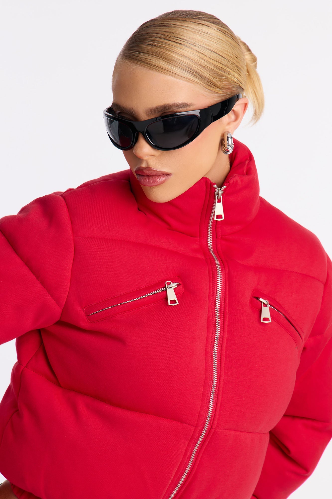 Never Giving Up Cropped Puffer Jacket - Red